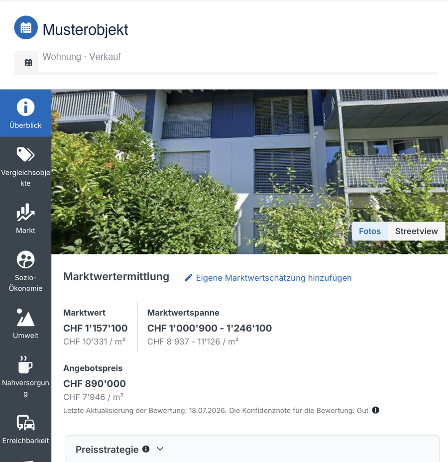 PriceHubble Marktwertermittlung – Beispielobjekt